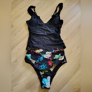 Floral & Black Tankini Swimsuit